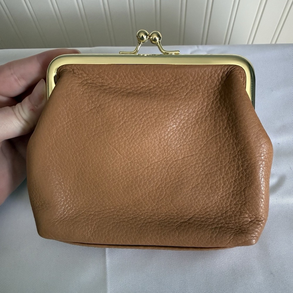 American Leather Co. Wolfe Leather Kisslock Wallet Clutch Coin Purse Light Brown